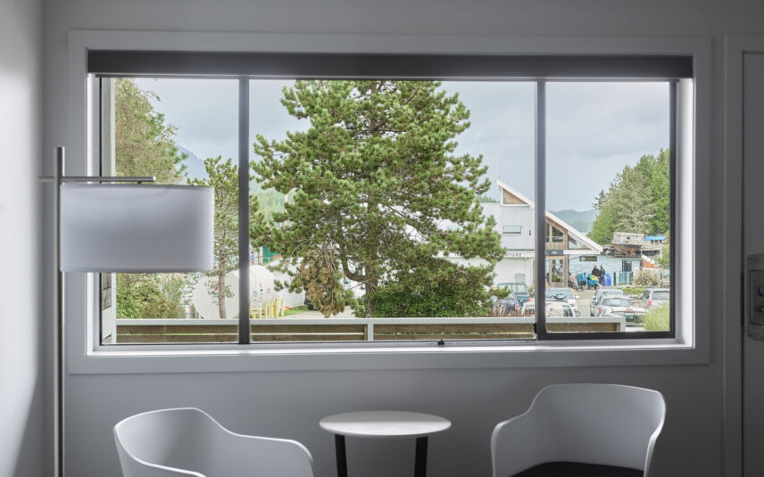 View of the harbour and marina through the window of the king suite