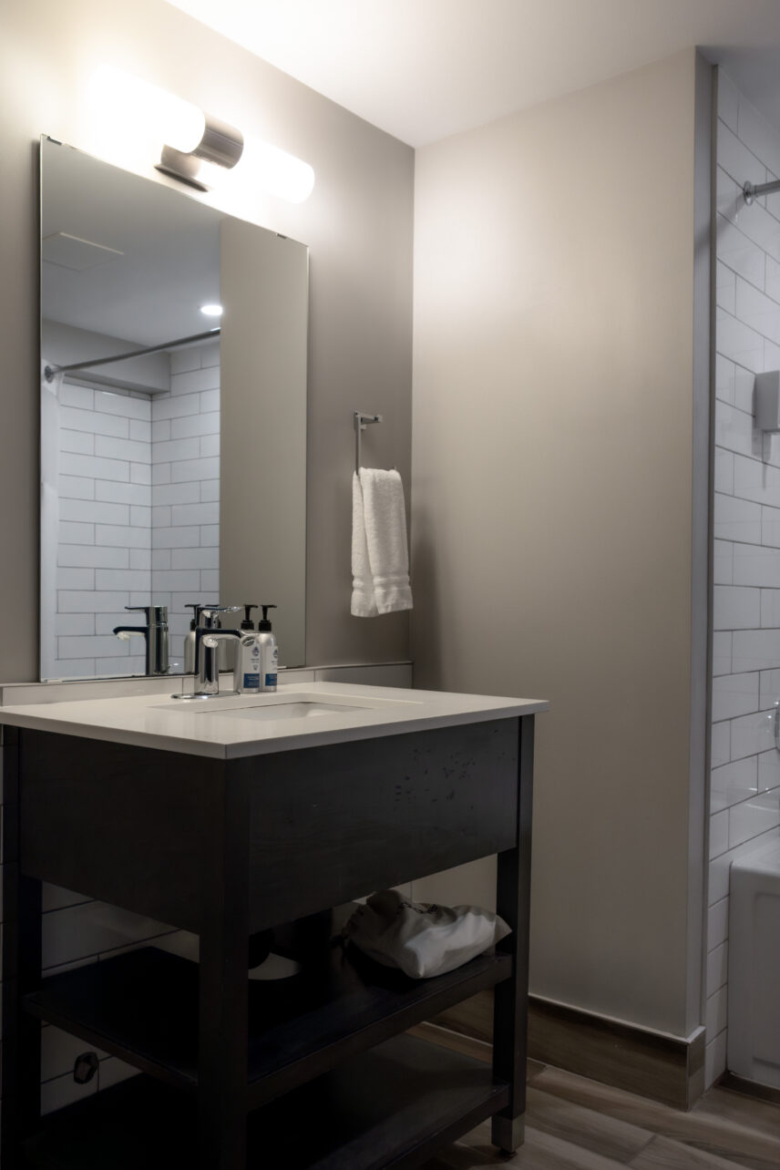 Bathroom in a Tofino hotel featuring local products