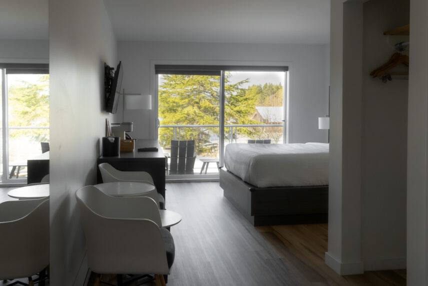 Tofino hotel with view of greenery and harbour