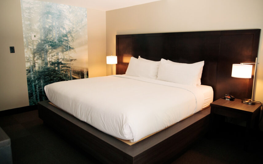 Standard king room showcasing comfy bed modern decor