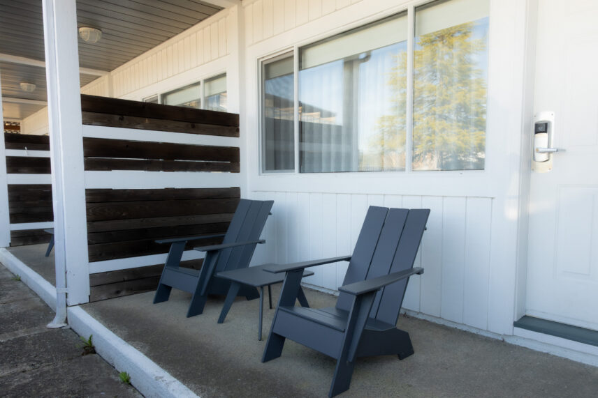 Ground floor Tofino hotel suite balcony with chairs