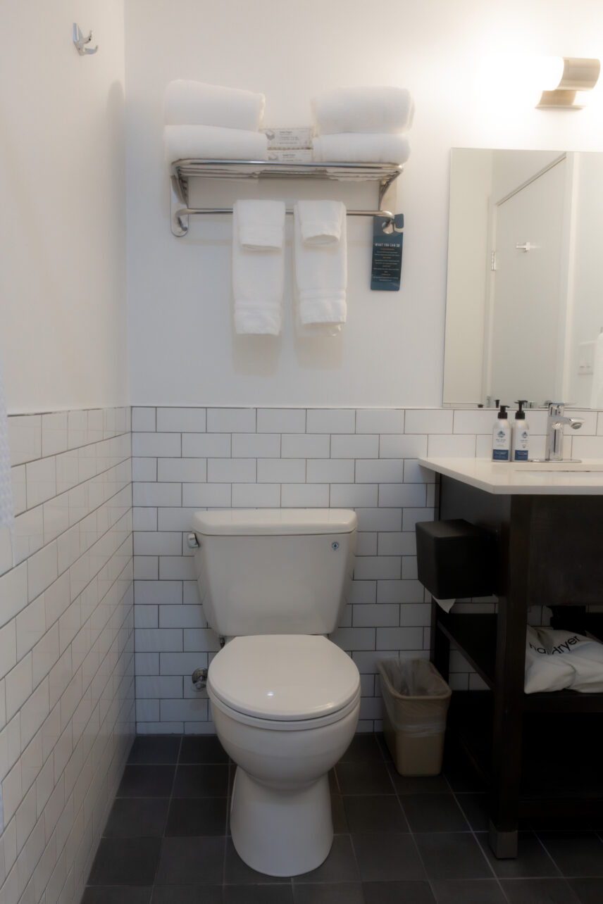 Tofino hotel bathroom with fresh towels and sleek fixtures
