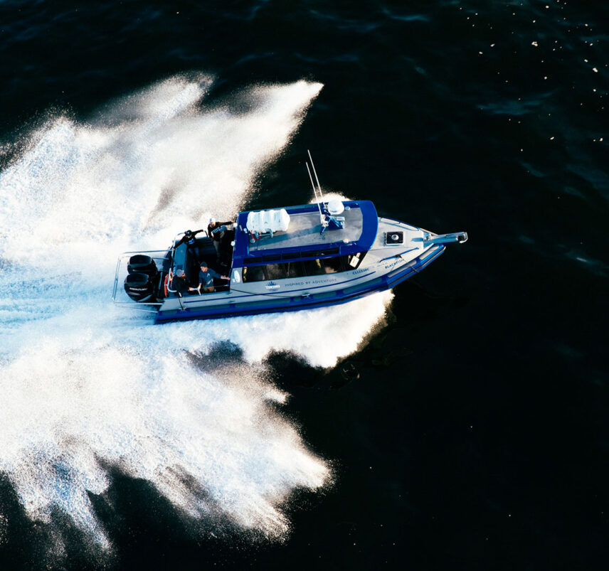 Covered Blackfish tour boat cruising through Clayoquot Sound British Columbia