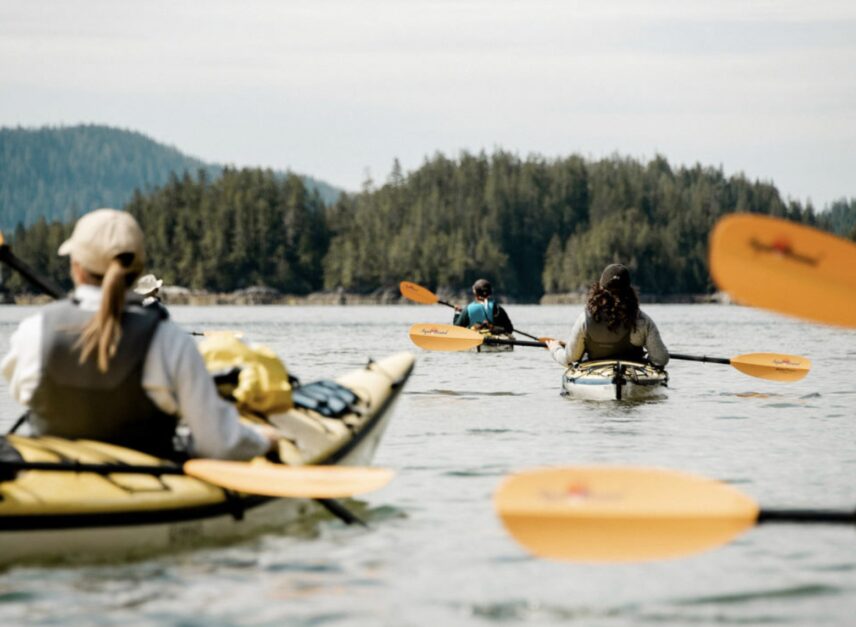 Group kayaking on the Tofino Inlet